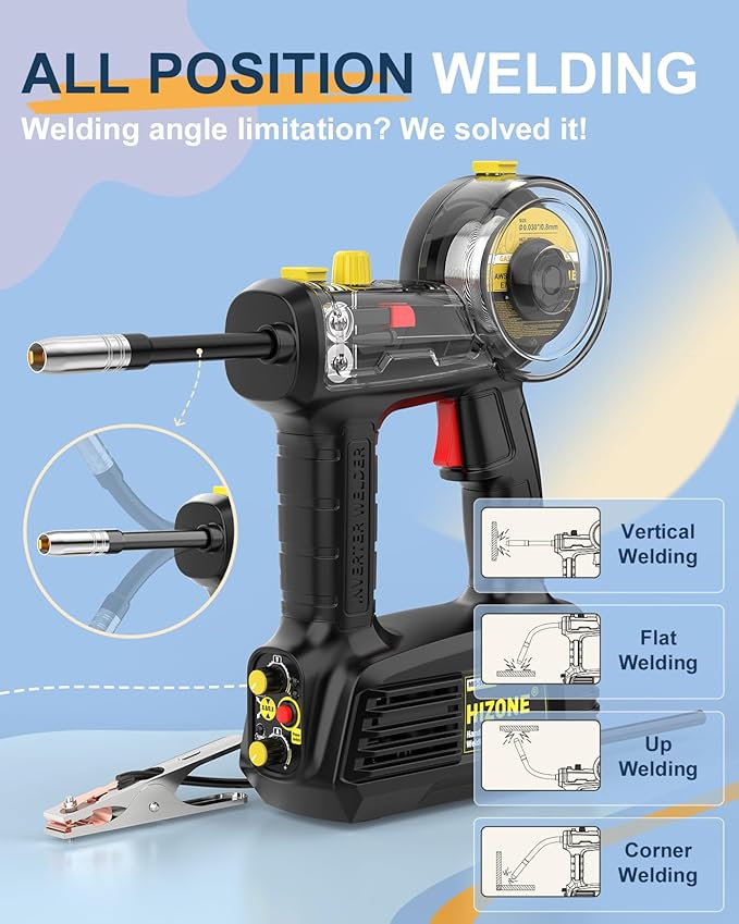 HIZONE 100A Hand Held MIG Welder, 2026 Newest 110V Portable Flux Core Welder with 360° Mig Torch, Gasless Handheld MIG Welding Machine for Home & DIY Projects