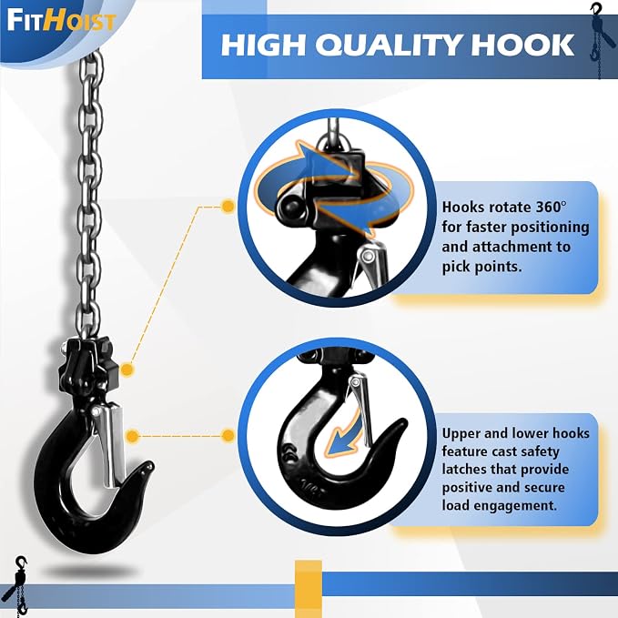 Mini Chain Hoist 1/4 ton 550Lbs Capacity 5ft Lift Manual lever chain hoist Alloy Steel G80 Chain 2 Heavy Duty Hooks, for Garages Warehouse Automotive Machinery