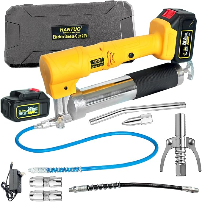 Grease Gun Kit 20V MAX with Battery and Charger Cordless Grease Gun, 12000 PSI Electric Grease Gun with Quick Release Coupler, 39” Hose, Extension Rigid Pipe for Tractors, Trailers, Mechanical