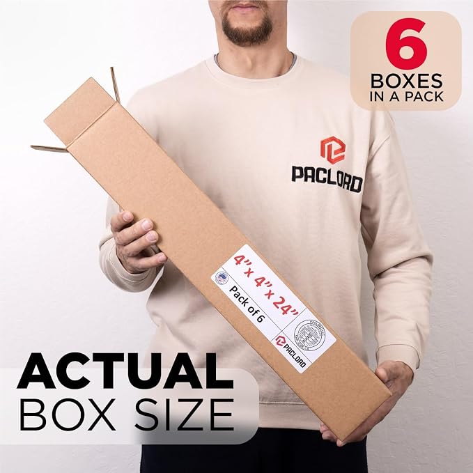 Tall Cardboard Boxes 4"L x 4"W x 24"H (Pack of 6) - USA-Made Packing Boxes for Moving, Shipping, or Storage - USPS, UPS, FedEx Approved - Professional Packing Supplies for Moving | USA-Made Packing Boxes for Moving, Shipping, or Storage - USPS, UPS, Fe...