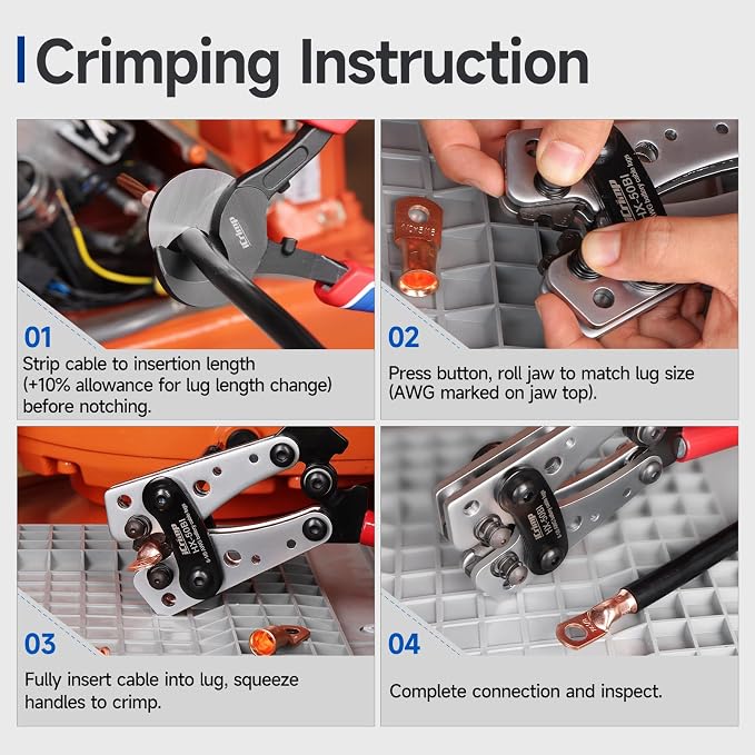 iCrimp Cable Lug Crimping Tool for Heavy Duty Wire Lugs, Battery Terminal, Copper Lugs AWG 8-1/0