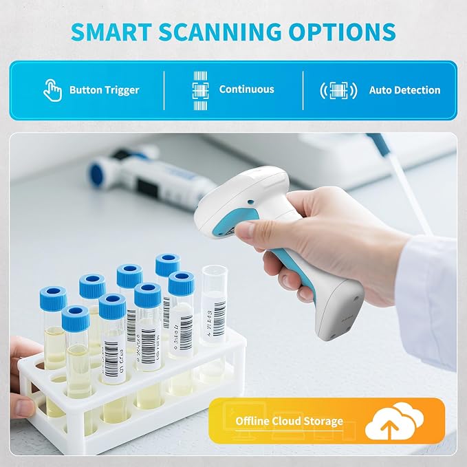 NETUM NT-1962 Blue-White Medical-Grade Wireless 1D / 2D Barcode Scanner, 1280×800 CMOS Sensor, 2.4G + Bluetooth, IP67 Waterproof Rugged Design, Hands-Free Mode for Clinics and Hospitals