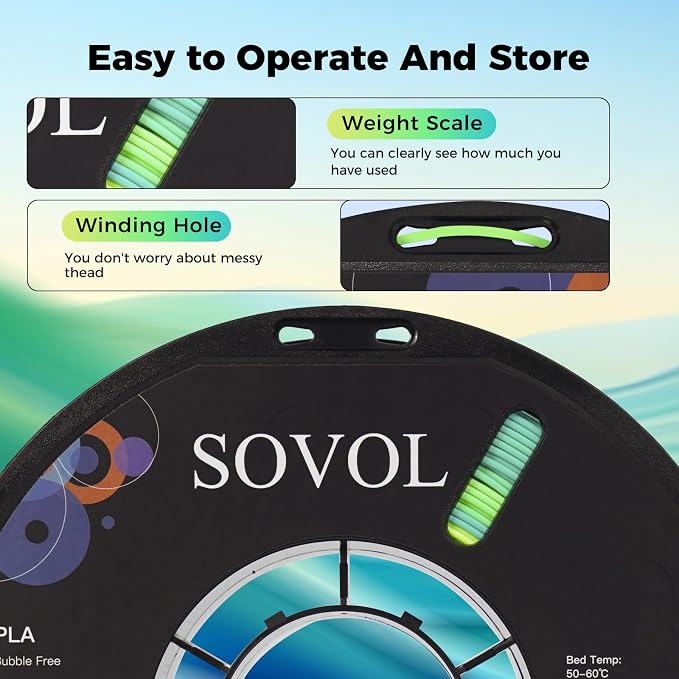 Sovol 3D Printer Matte Multicolored Fast Change Gradient Rainbow PLA 1kg (2.2 lbs) Spool 3D Printing Materials, Dimensional Accuracy +/- 0.03 mm, 1.75 mm, Matte Cabbage