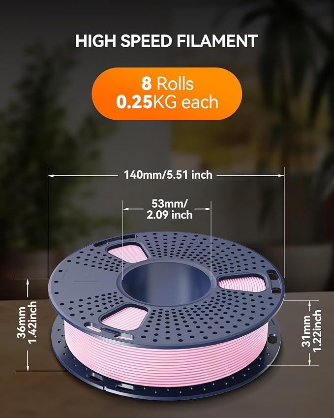 TECBEARS High Speed Matte PLA Filament Bundle for Most 3D Printers | Rapid PLA, 250g Spool, 8 Rolls, 2kg Total, Individually Vacuum Packed, Suitable for Christmas Gift, Art, Home Decor