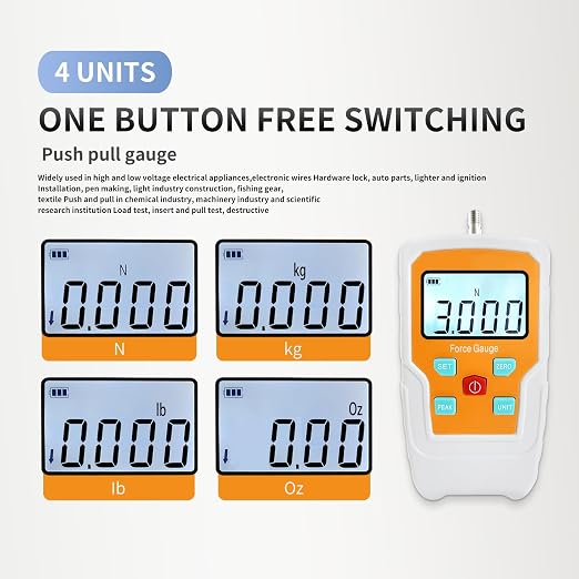 Digital Force Gauge Push and Pull Meter Dynamometer Tension Pressure Tester Thrust Meter Compression Load Plug Force Destructive Tests 3N/0.3kg/0.65lb