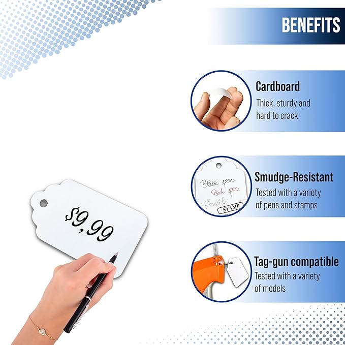 EasyTwelve - Price Tags – 1000 White Hang Tags, 1.75 x 1.093 in, Tags for Clothing, Jewelry, Retail, Garage Sale