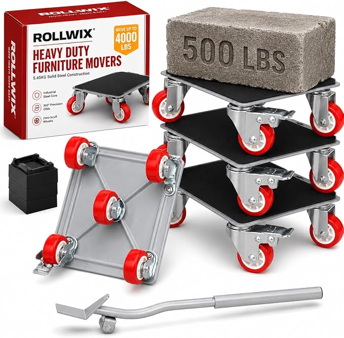 4000lb Capacity - 6.9" x 6.9" Large Heavy Duty Furniture Movers, Steel Furniture Dolly Heavy Duty, Pool Table Dolly - Furniture Lifter with 360° Rotatable Silent Rubber Universal Wheels, Dolly Kit
