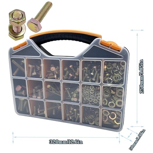 900PCS Metric Bolt Assortment, M6 M8 M10 M12 Grade 8.8 Bolts and Nuts Kit, Nut and Bolt Assortment, Nuts and Bolts, Metric Bolt Kit, Yellow Zinc Plated Coating, 18 Sizes