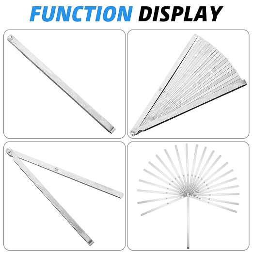 2 Pcs 25 Blade Long Feeler Gauge Set 0.038-1.02mm, Stainless Steel Feeler Gauge Dual Marked Metric and Imperial Measuring Tool, Silver for Guitar, Spark Plug, Piston Measure