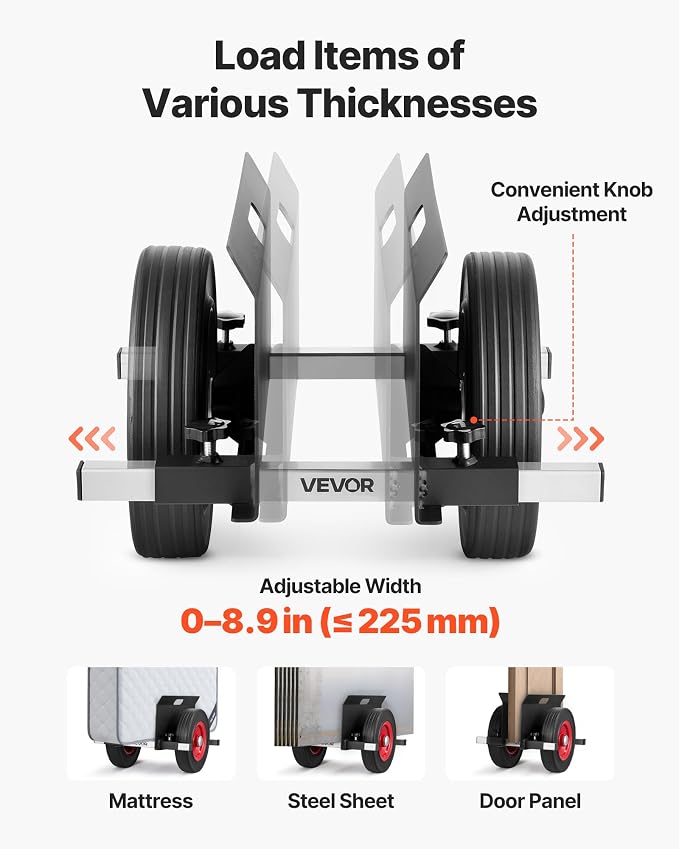 VEVOR Panel Dolly, 1000 LBS Load Capacity, Drywall Mover with 10 Inch Rubber Wheels Fits Different Terrain, Adjustable Clamp Panel Cart for Steel Panels, Mattress, Doors and Drywall Sheet, Black