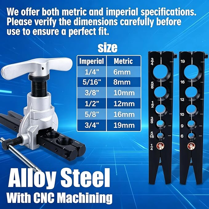 Flaring Tool HVAC & Brake Line Flaring Tool Kit – 45° Eccentric Flaring Set for 6-19mm & 1/4"-3/4" Pipes w/Cutter, Deburring, Hard Case.