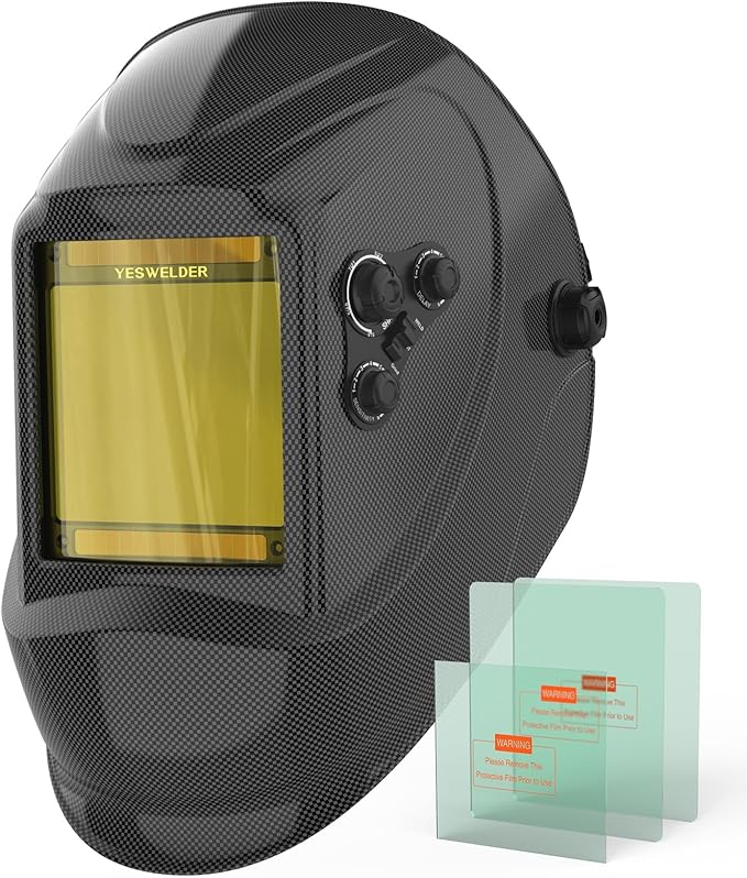 YESWELDER Large View Auto Darkening Welding Helmet, Blue Light Blocking, 1/1/1/1 True Color Solar Powered Welder Hood Mask with 4 Arc Sensors, Wide Shade 3/5-9/9-13 for TIG MIG ARC CUT and GRIND