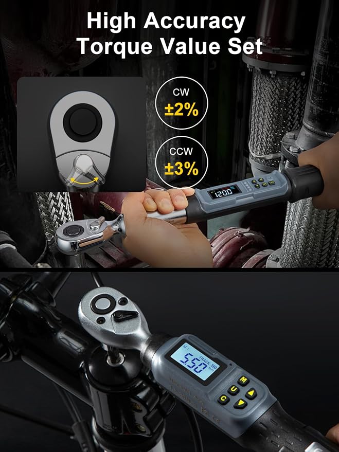 GROWNEER Digital Torque Wrench Set, 1/4" Drive 1.1-22.1 Ft-lbs/1.5-30Nm & 1/2'' Drive 7.38-147.5 Ft-lbs/10-200Nm Electronic Torque Wrench Combo with Buzzer & LED Indicator for Motor Car Repair