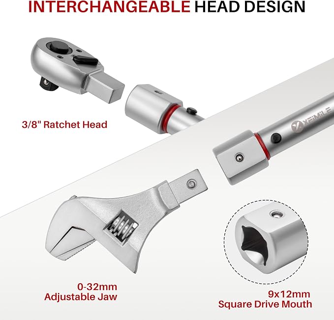 Adjustable Open End Torque Wrench 3/8" Drive-5-45 Ft.Lb for HVAC | 32MM 3/8 Inch Pound Torque Wrench(6.8-61 N.m),Interchangeable Jaw&Ratchet Head for Bike Precision Parts Moto Narrow Pipeline
