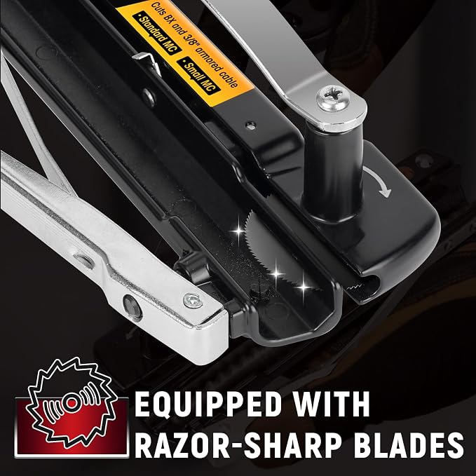 BX/MC Cable Cutter Compatible with Easily Cutting Armored Cables - BX, AC, MC, MCAP, and Greenfield Cables, Cutting Depth Can Be Adjusted Between Standard MC and Reduced-diameter MC, Black