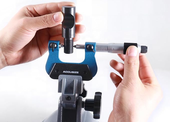 Accusize Industrial Tools 0-1'' by 0.001'' Screw Thread Micrometer with 5 Anvil in Fitted Box, S916-C750 | 5 Anvil Sets: 64-48, 44-28, 24-14, 13-9, 8-5 TPI, 0.0001" Resolution, ±0.00016" Accuracy
