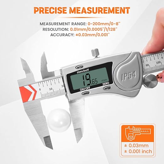 HARDELL Digital Caliper 8 Inch, Heavy-Duty IP54 Calipers with 3-Batteries & Extra Cover, All Stainless Steel Digital Micrometer Vernier Caliper, Inch/MM/Fraction, Auto-Off for DIY/3D-Printing