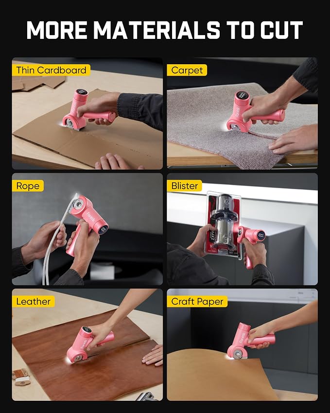 Fanttik C8 Nano Easyswap Cordless Electric Scissors with LED Display, Type-C Rechargeable Cardboard Cutter with 2 Blades, EasySwap Blade Change, LED Light, for Thin Cardboard Box Carpet Leather, Pink