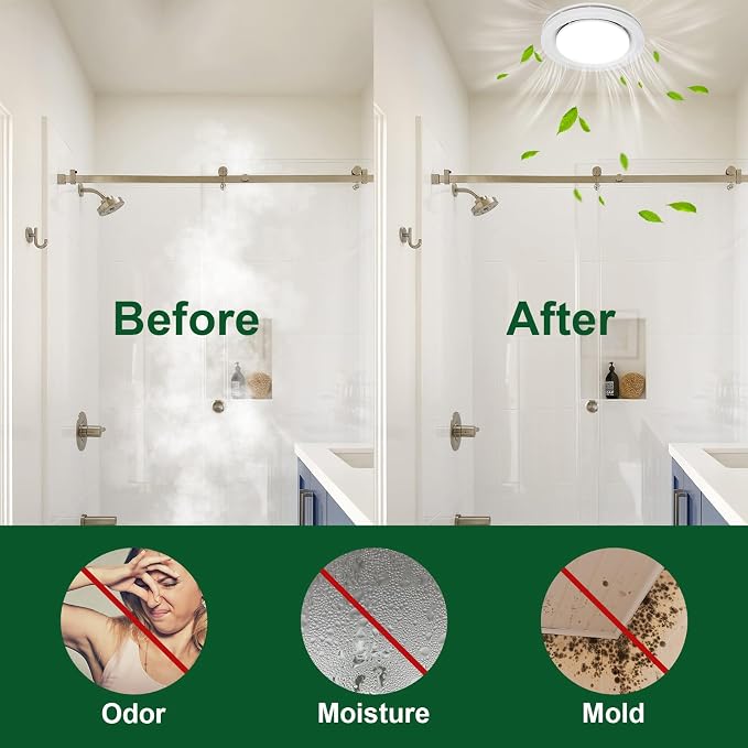 Akicon Bathroom Exhaust Fan with Light, 90 CFM, 1.5 Sones, 15W Dimmable 3CCT LED Light with 5W Night Light Ventilation fan for Bathroom, Kitchen and Home, Round, Silver