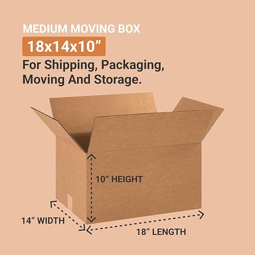BOX USA Shipping Boxes Medium 18"L x 14"W x 10"H 25-Pack - Corrugated Cardboard Box for Moving, Mailing, Packing, Packaging and Storage