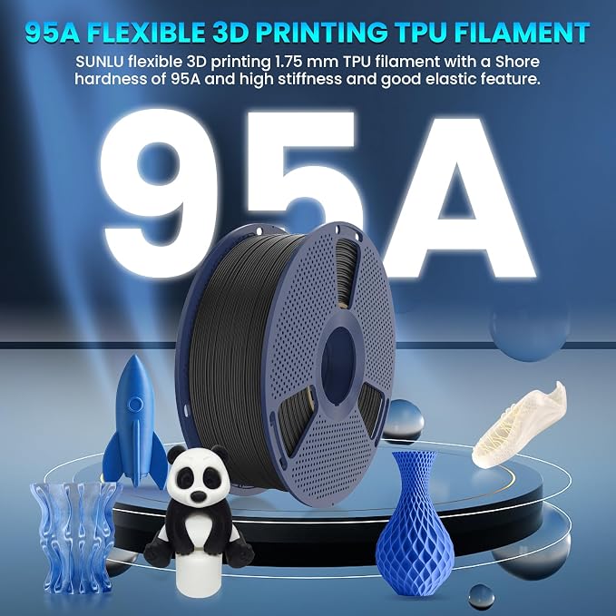 SUNLU TPU 3D Printer Filament 1.75mm, High Speed 95A TPU Filament, Flexible 3D Filament for Fast Printing, Dimensional Accuracy +/- 0.03mm, (1kg Clear, 95a TPU)