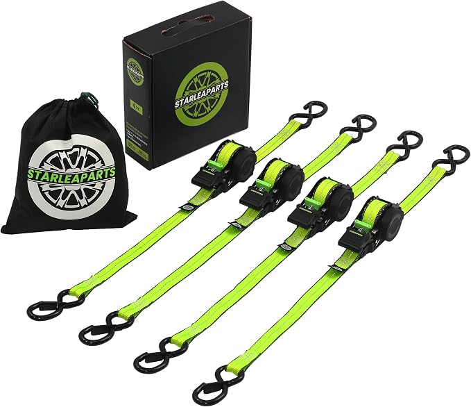 STARLEAPARTS Retractable Ratchet Straps,1500lbs Break Strength,1.0in X12ft | 4pk Retractable Tie Down Set, Auto Ratchet Strap for Motorcyle,Pickups, Kayak, Truck
