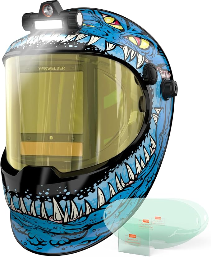 YESWELDER Intelligent Auto-Shade Auto Darkening Welding Helmet with LED, 180° Large View, Digital Filter, 1/1/1/1 True Color Solar Powered, Shade 3/5-9/9-15 Welder Mask for MIG/TIG/Stick/Cut/Grind