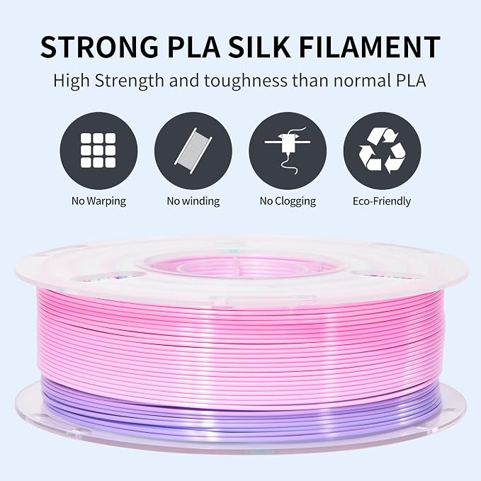RAMBERY 3D Printer Filament 1.75mm Silk Rainbow PLA Filament Fast Color Change Multi-Color 3D Printing Filament, Pink Purple Mint Green, 1kg(2.2lbs)