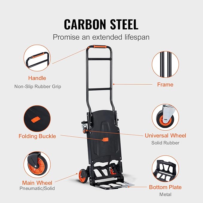 VEVOR Aluminum Folding Hand Truck, 2 in 1 Design 300 Lbs Capacity, Heavy Duty Industrial Collapsible cart, Dolly Cart with Rubber Wheels for Transport and Moving in Warehouse, Supermarket, Garden