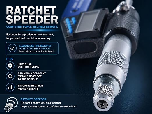 Accusize Industrial Tools 2-3''/50-75 mm by 0.00005''/0.001 mm 7-Key Electronic Digital Micrometer, Water Proof, Ac21-3022 | IP54 Rated, 0.00005"/0.001 mm Resolution, 7-Key, ±0.002" Accuracy