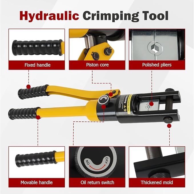 findmall 16 Ton Hydraulic Cable Lug Crimper, 6 AWG to 600 Industrial Hydraulic Crimping Tool, Electrical Terminal Cable Wire Tool with 11 Dies (16, 25, 35, 50, 70, 95, 120, 150, 185, 240, 300)