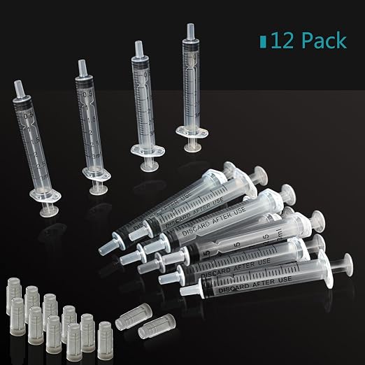 24 Pack 3ml Syringe with Cap and Luer Slip Tip, Sterile Syringe Individually Packaged for Labs, Liquid Measuring, Feeding Pets,Oil or Glue Applicator