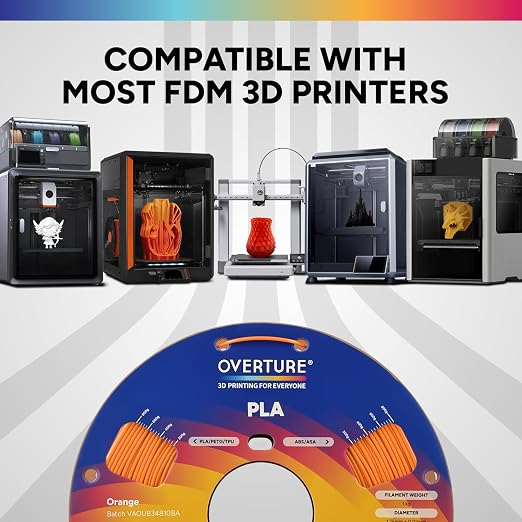 OVERTURE 4KG Bundle High Speed PLA Filament 1.75mm, Neatly Wound 3D Printer Filament 4 Pack 1kg Spool (2.2lbs) Rapid PLA, Fit Most FDM 3D Printers (Green+Blue+Red+Orange)