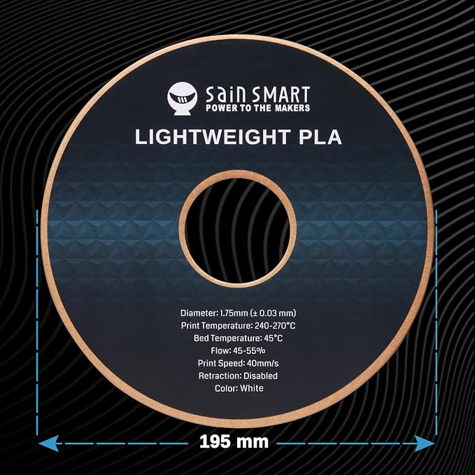 SainSmart Light Weight Filament 1.75mm, 1KG, LW-PLA Low-Density Active Foaming 3D Printer Filament for RC Planes Drone Parts and Cosplay, White PLA Filament