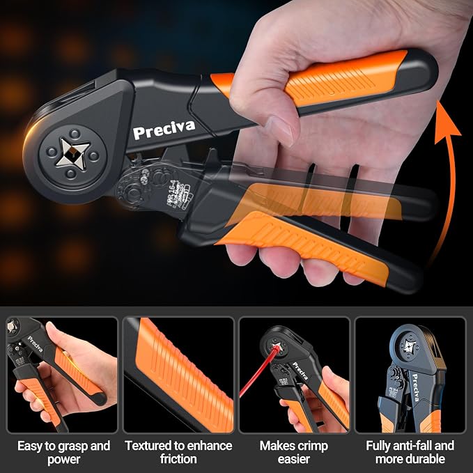 Preciva Ferrule Crimping Tool Kit - AWG 28-5 (0.08-16mm²) Ferrule Crimper with 1520Pcs Single & Twin Ferrules Connectors, Self-Adjustable Ratchet Ferrule Terminals Crimping Tool