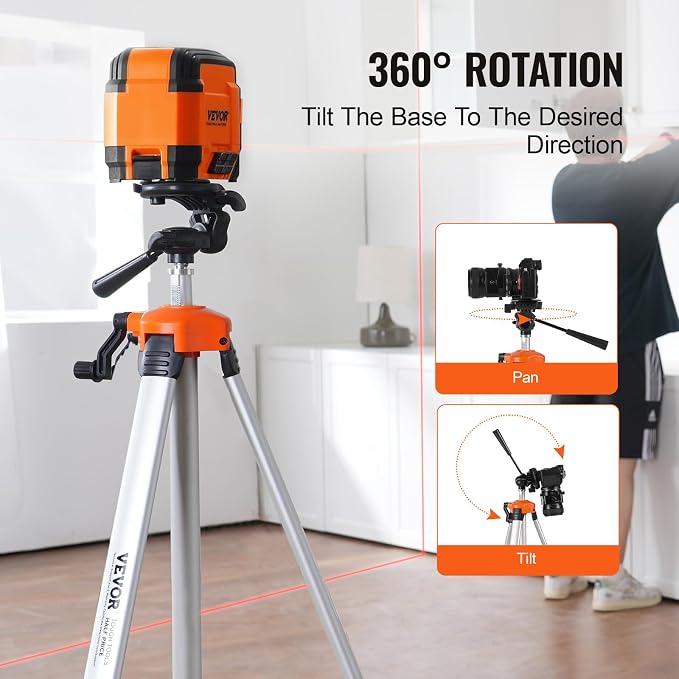 VEVOR Laser Level Tripod, ¼ x 20 Thread Mount, 27.36-68.11 inch Height Adjustment with Integrated Level Bubble Lightweight Laser Scanner Stand, Retractable Legs Aluminum Tripod for Stable Measurement