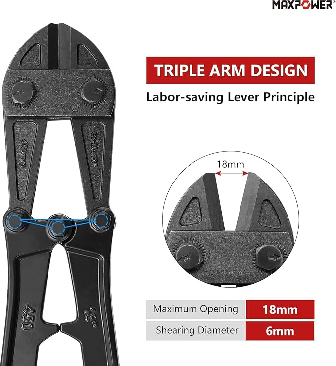 MAXPOWER 18-inch Folding Bolt Cutters, Foldable Bolt Cutter with Soft Grip Ergonomic Non-Slip Handle, Heavy Duty Bolt Chain Padlock Wire Cutting Tool