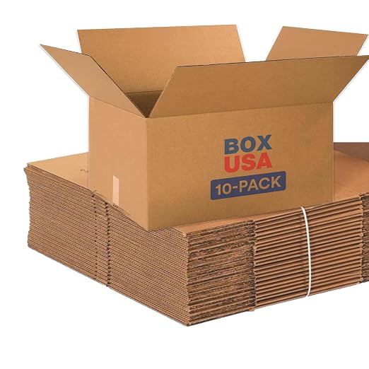 BOX USA Shipping Boxes 24"Lx18"Wx12"H 10-Pack Large Corrugated Boxes for Shipping, Packaging, Moving, Storage Box for Home or Business, Strong Wholesale Bulk Boxes