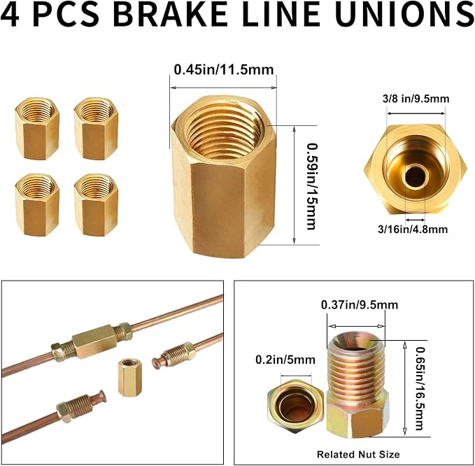 MuHize Brake Line Flaring Tool Kit – 3/16 Inch 25 ft Copper Brake | Double Flaring Tool with 16 Fittings and 4 Unions for Brake Lines, Corrosion Resistant