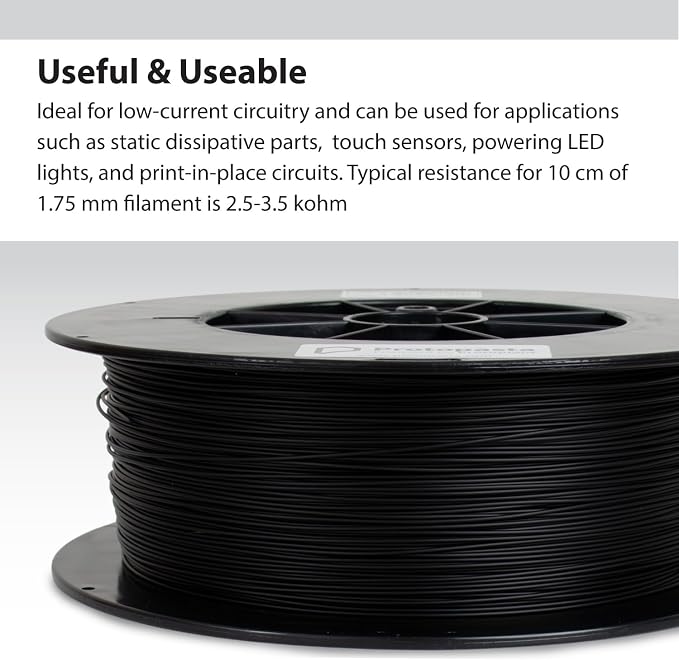 Protopasta Electrically Conductive Composite Black PLA 3D Printer Filament for Electrically Conductive 3D Prints | Easy Printing with Low Warp | 1.75mm Filament | 2kg with Recyclable Cardboard Spool