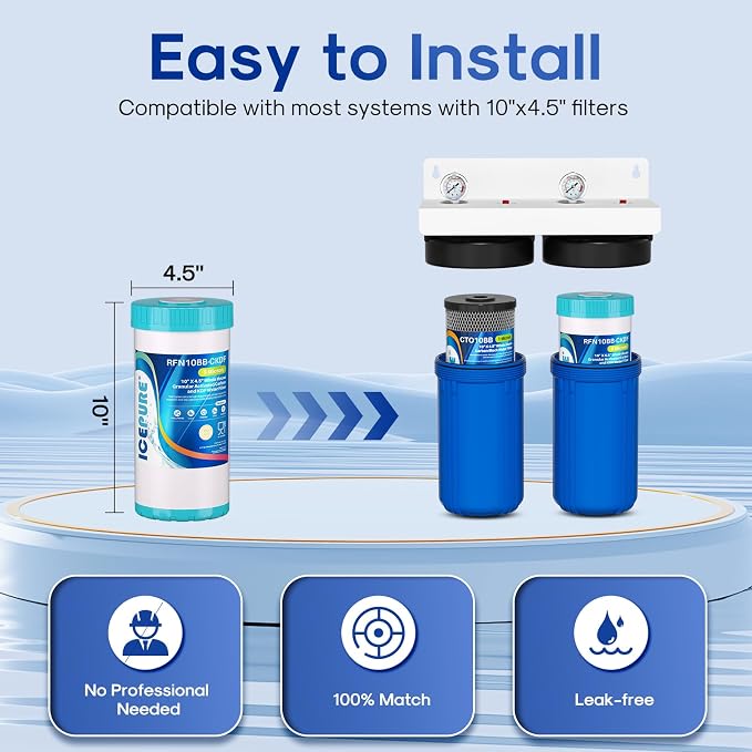ICEPURE 5 Micron 10” x 4.5” Whole House Water Filter Cartridge - CTO and KDF/Resin for 2-Stage Carbon & Heavy Metal Filtration, Replacement for WFHDC8001, CB-BB-10, GE FXHTC, GXWH40L, GXWH35F, 1 Pack
