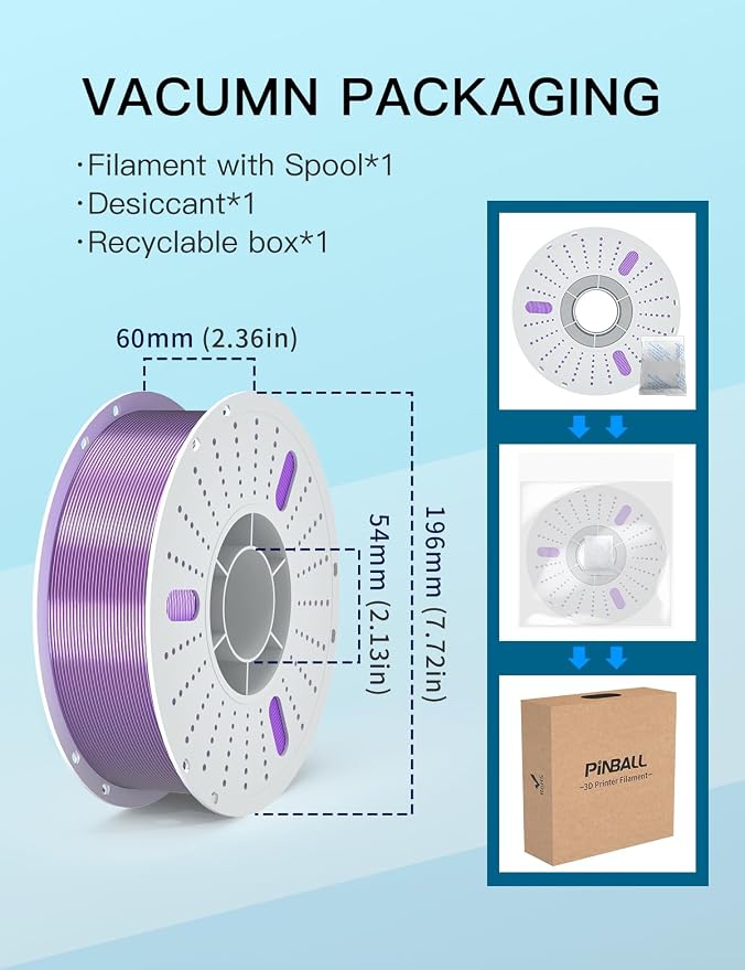 PINBALL Silk PLA 3D Printer Filament 1.75mm Shiny Silk Dual Color Filament 3D Printing PLA Filament Dimensional Accuracy +/- 0.02mm 1 KG Silk Dual Color Black-Purple