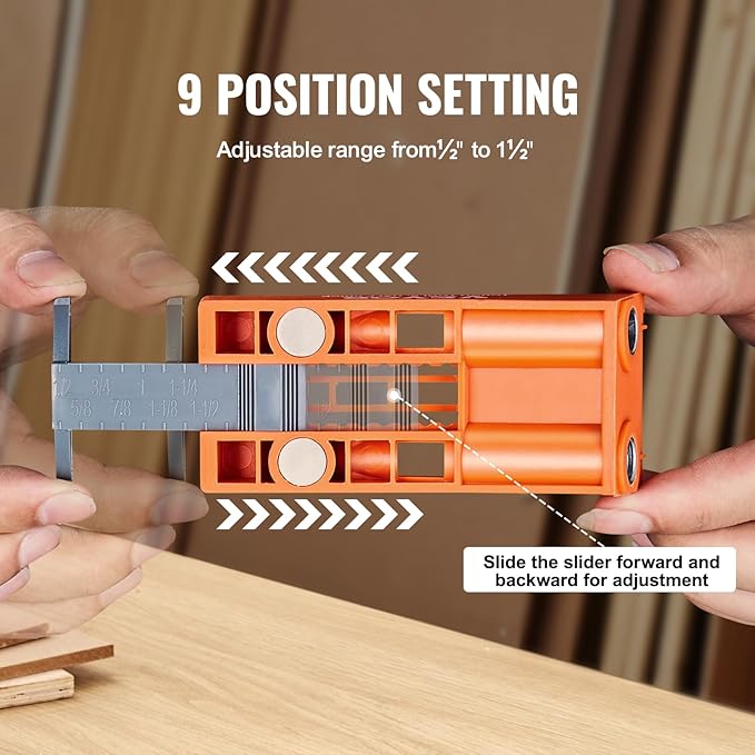 VEVOR Pocket Hole Jig, 56 Pcs Mini Jig Pocket Hole System with 9" C-clamp, Step Drill, Wrench, Drill Stop Ring, Square Drive Bit, and Screws, for DIY Carpentry Projects