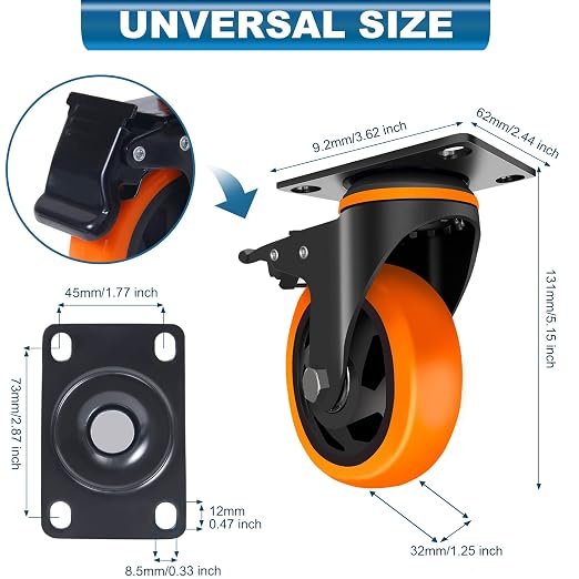 TAYLOON 4 Inch Caster Wheels Heavy Duty 2200lbs, Swivel Casters Set of 4 with Safe Dual Locking,Industrial Plate Casters, Locking Casters Wheels for Furniture,Workbench(Free Hardware Kit)