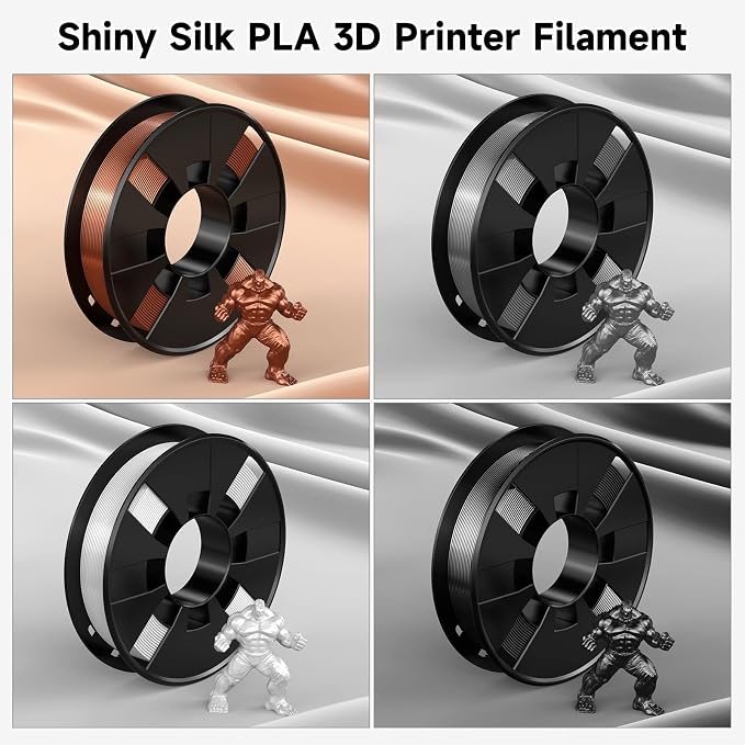 ENTINA 4 Colors Silk Shiny 3D Printer Filament Bundle, PLA Filament 1.75 mm for 3D Printers, Dimensional Accuracy +/- 0.02 mm, 200g x 4 Spools Set