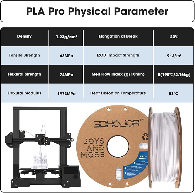 3DHoJor PLA Pro (PLA+) Filament 1.75mm 3D Printing Filament 1kg*4 Bundle Cardboard Spool Dimensional Accuracy +/- 0.03 mm-4 Pack Cold White