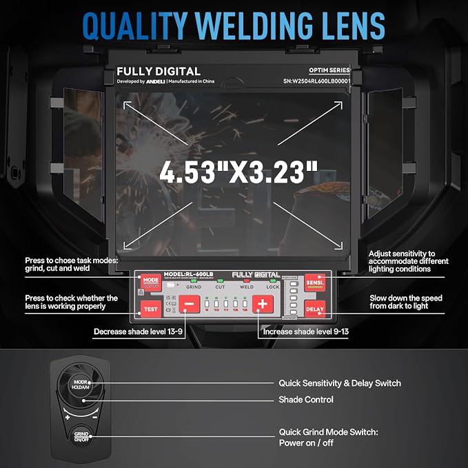 ANDELI Digitally Controlled Lens Auto Darkening Welding Helmet Panoramic View&Protective Welding Cap Fireproof Cotton