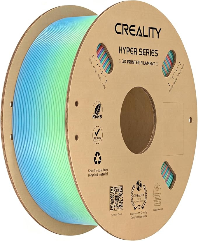 Creality Hyper PLA Filament 1.75mm 1KG(2.2lbs), High Speed PLA 30-600mm/s Rapid 3D Printer Filament, Dimensional Accuracy +/-0.02mm, Fit Most FDM 3D Printers, Rainbow Short Gradient