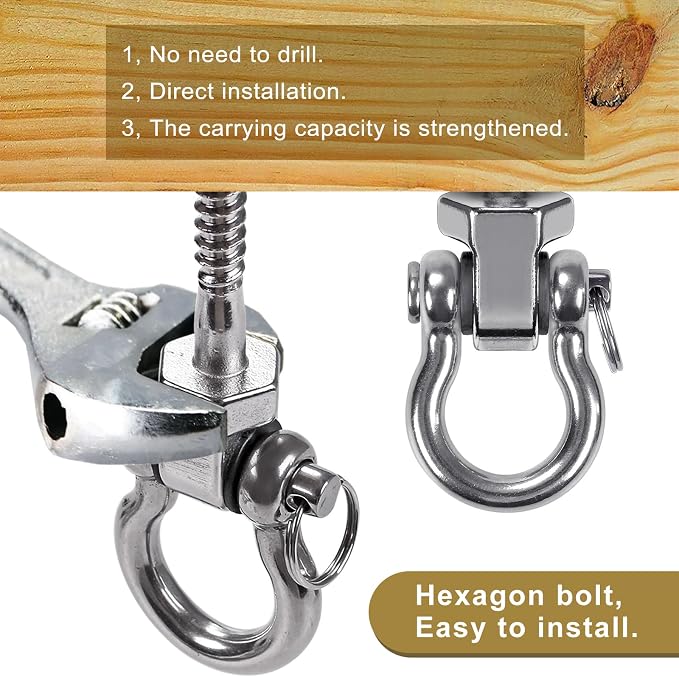 BeneLabel Heavy Duty Swing Hangers with Bearings - Set of 6 Stainless Steel 304 Screw Brackets for Hanging Chairs, Swings, Hammocks, Punching Bag - Indoor & Outdoor Use - 1500LB Capacity