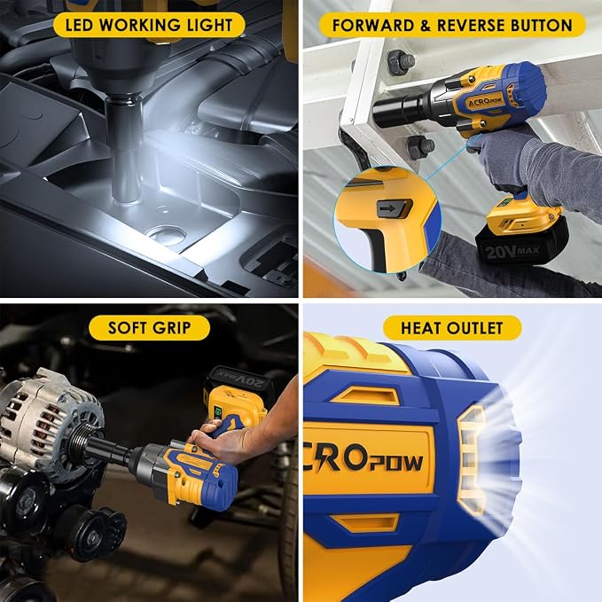Cordless Impact Wrench for DEWALT 20V Battery | 1/2 Inch Brushless Motor High Torque Power Impact Gun, 1000 Ft-lbs(1360NM), 3-Mode Speed, LED Light(Bare Tool Only)